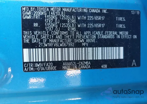 2020 Toyota Rav4 Xle from USA, damaged, VIN 2T3W1RFV6LW067992